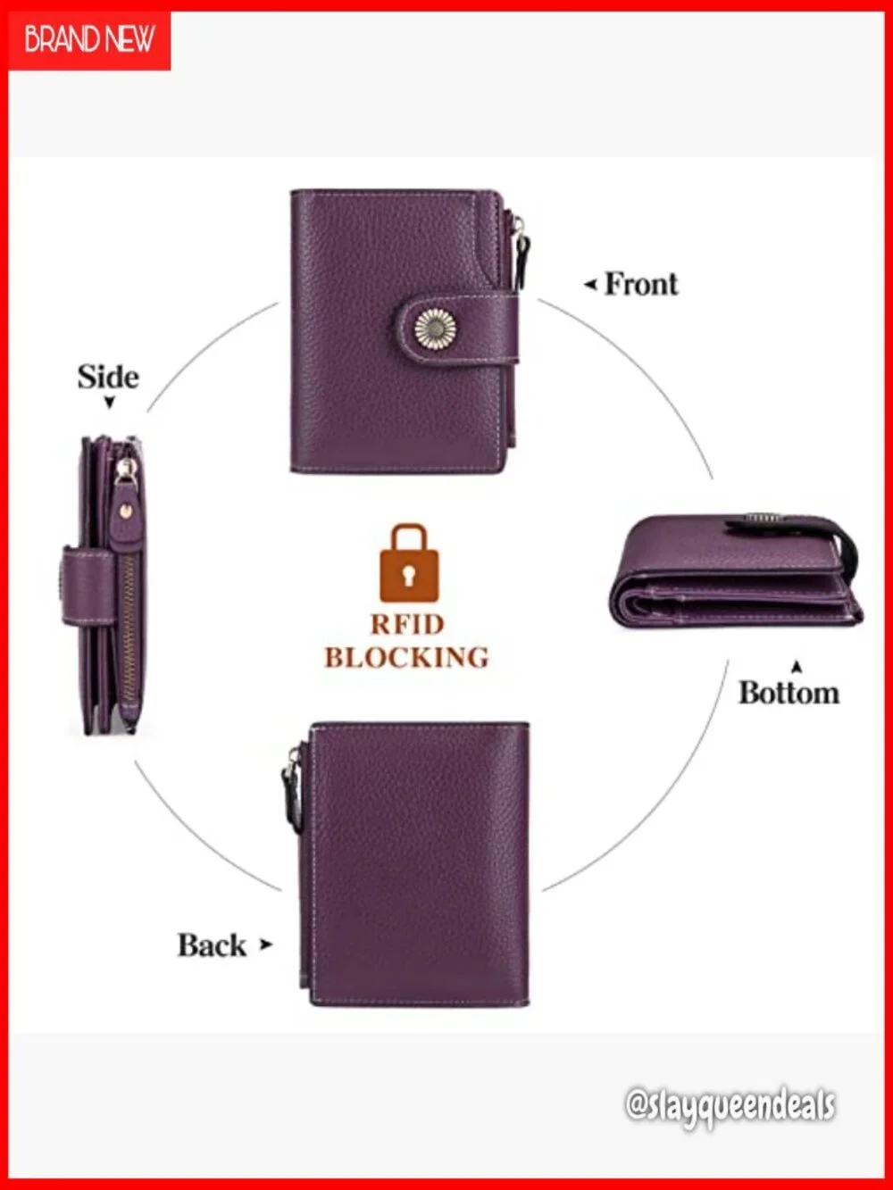Leather Bifold RFID Blocking Compact Women's Wallet with 16 Card Slots